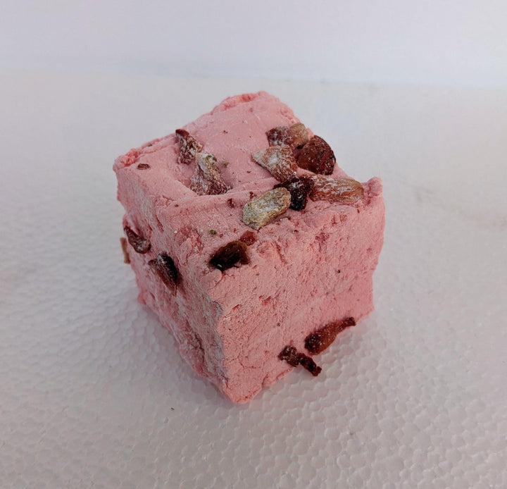 Single Handcrafted Gourmet Strawberries in White Custard Sauce Marshmallow on a White Background
