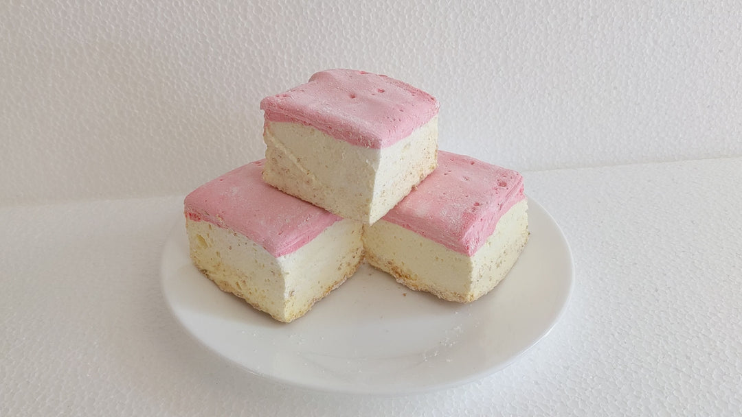 Handcrafted Gourmet Strawberry Cheesecake Marshmallow – Single on White Background with The Toasty Smore